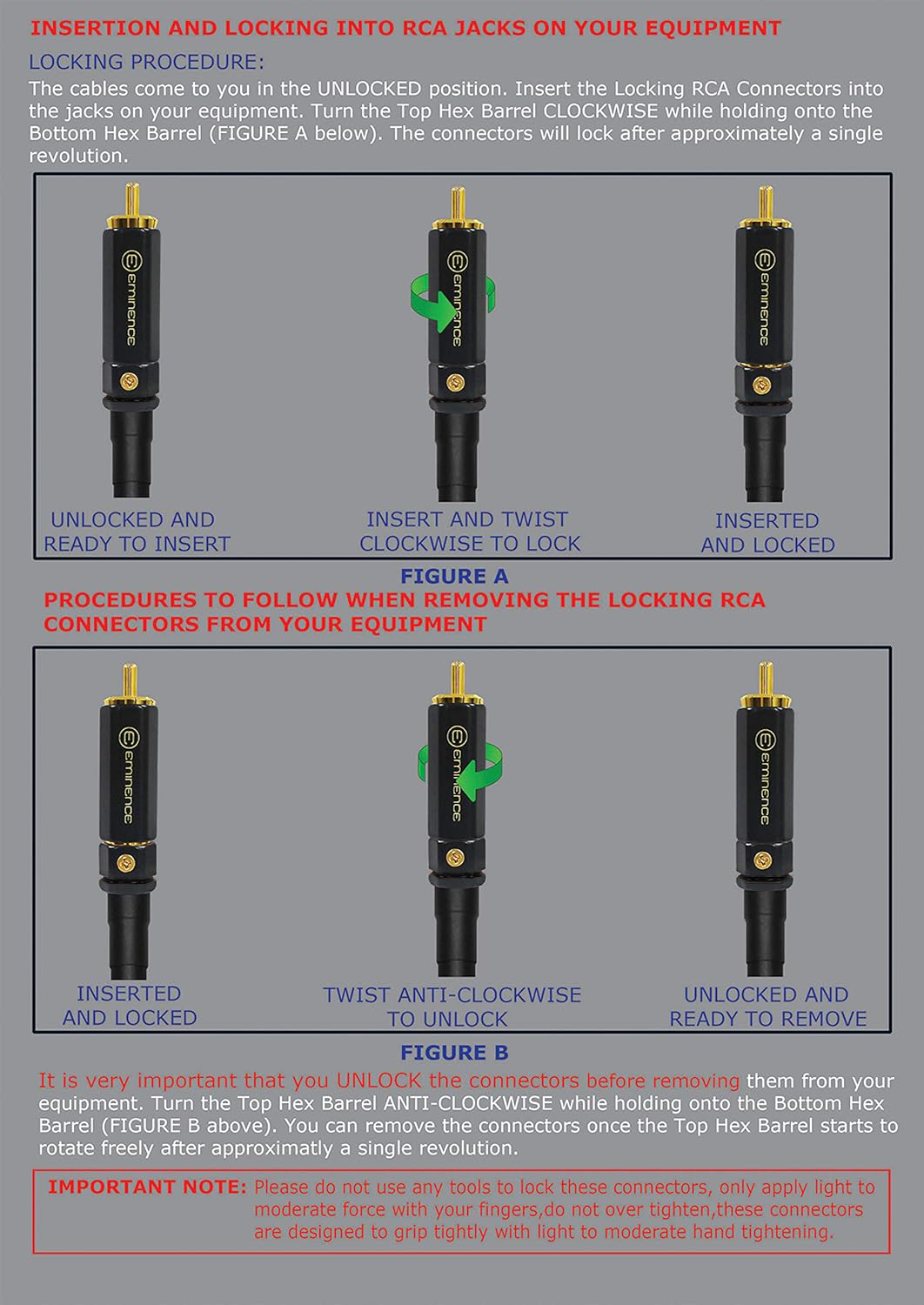 10 Foot WBC directional cable pair using Mogami 2549 wire and Eminence Locking RCA (Red and White) connectors - Image 2