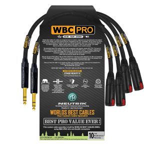 3 inch x [2x3inch] WBC Headphone splitter cable pair using WBC Pro Quad wire with Neutrik Gold 1/4" TRS male and 2 Neutrik 1/4" TRS Female connectors