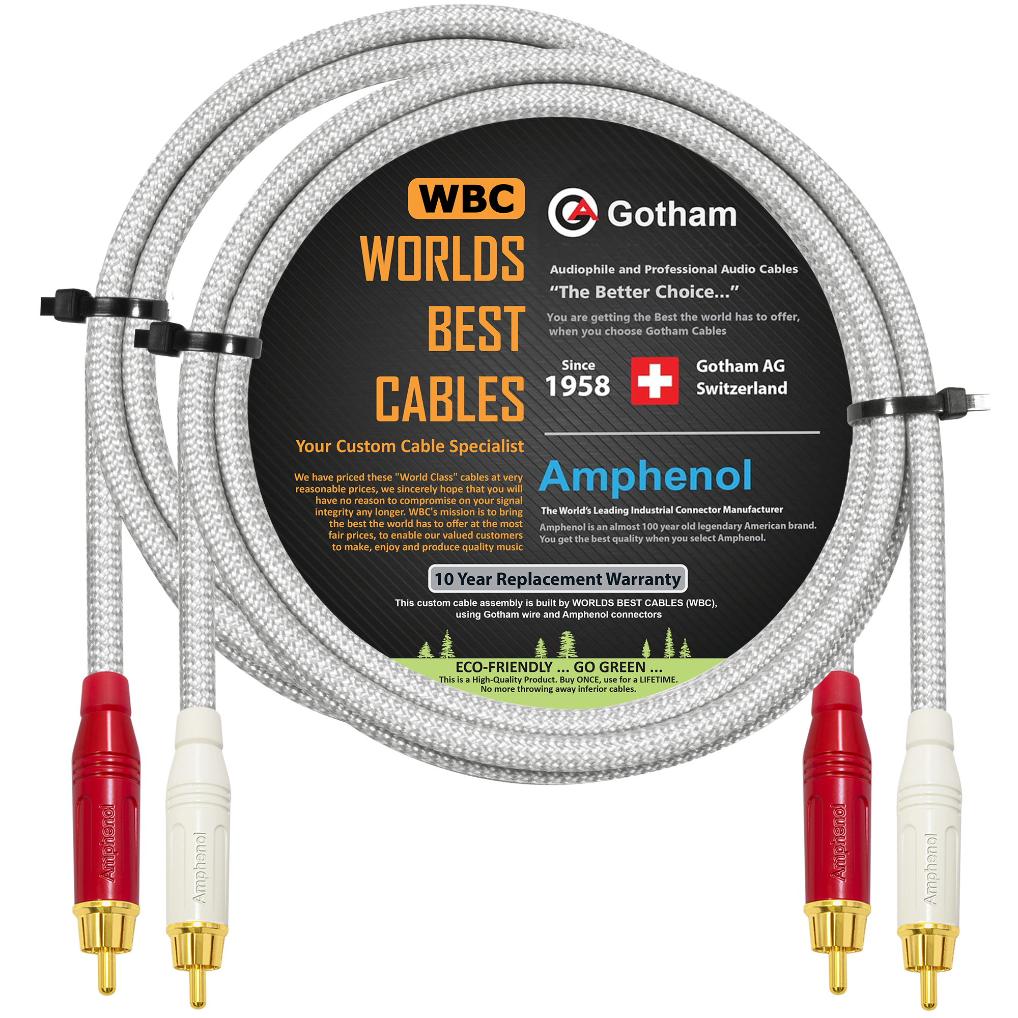 2 foot WBC Gotham GAC-1 S/PDIF cable pair with White braid with Amphenol ACPR-RED/WHT Connectors