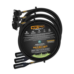 3 meter WBC Pro Quad 3 cables with Neutrik Gold XLR male NC3MXX-B and XLR panel type female NC3FD-LX-B connectors