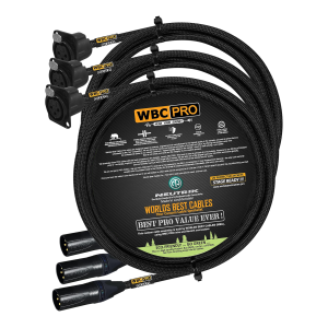 4 meter WBC Pro Quad 3 cables with Neutrik Gold XLR male NC3MXX-B and XLR panel type female NC3FD-LX-B connectors