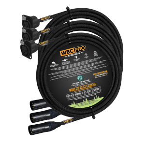 5 meter WBC Pro Quad 3 cables with Neutrik Gold XLR male NC3MXX-B and XLR panel type female NC3FD-LX-B connectors