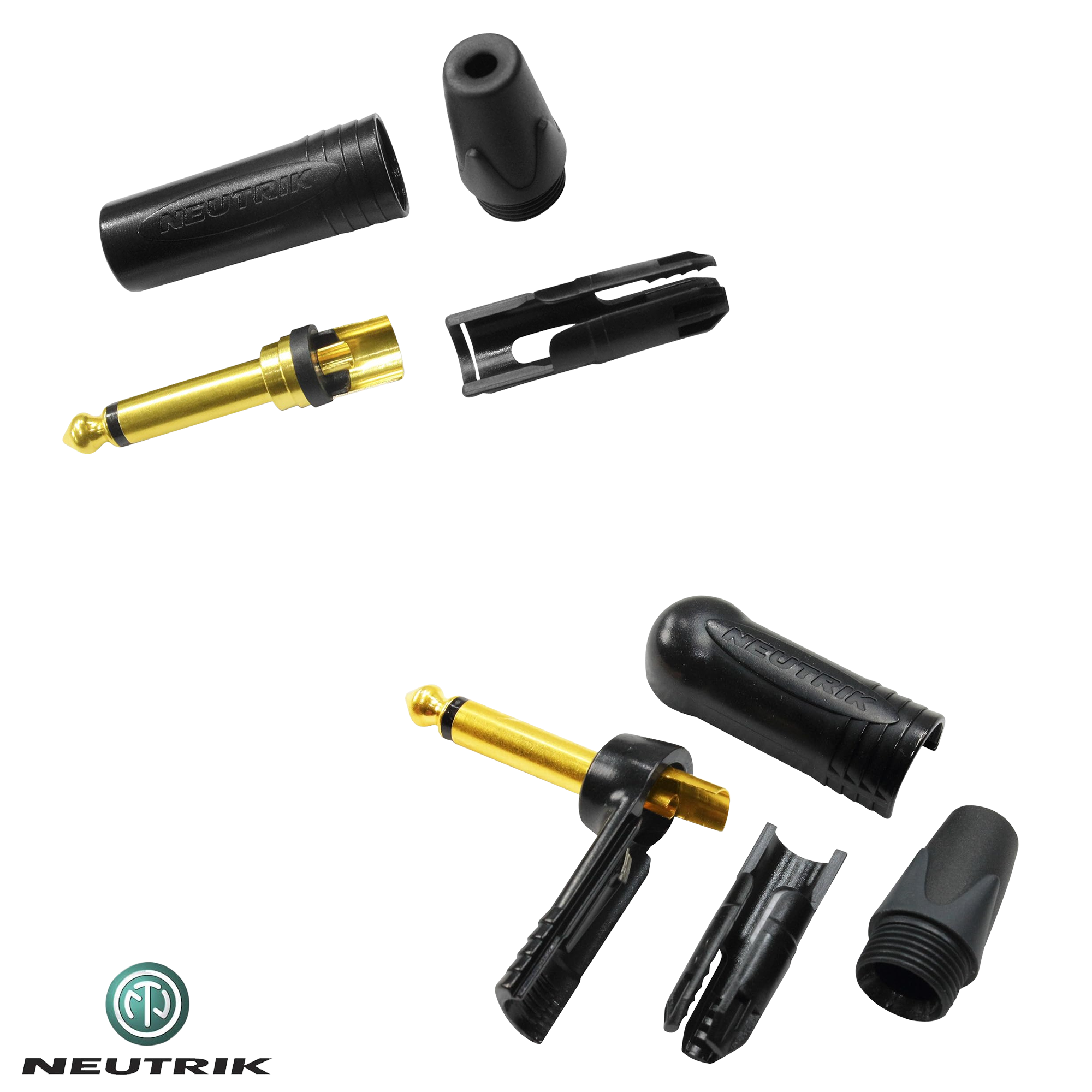 Neutrik Gold TS NP2X-B straight and NP2RX-B right-angled connectors parts