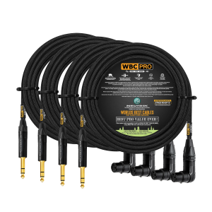 17 foot + 21 foot WBC Pro Quad 2 pairs with Neutrik Gold right angled female XLR and TRS connectors