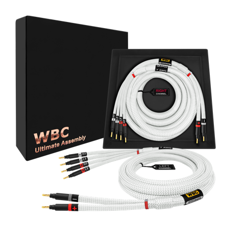 WBC Ultimate 7AWG Pure White bi-wire 2x4 cable pair with Eminence Gold banana connectors