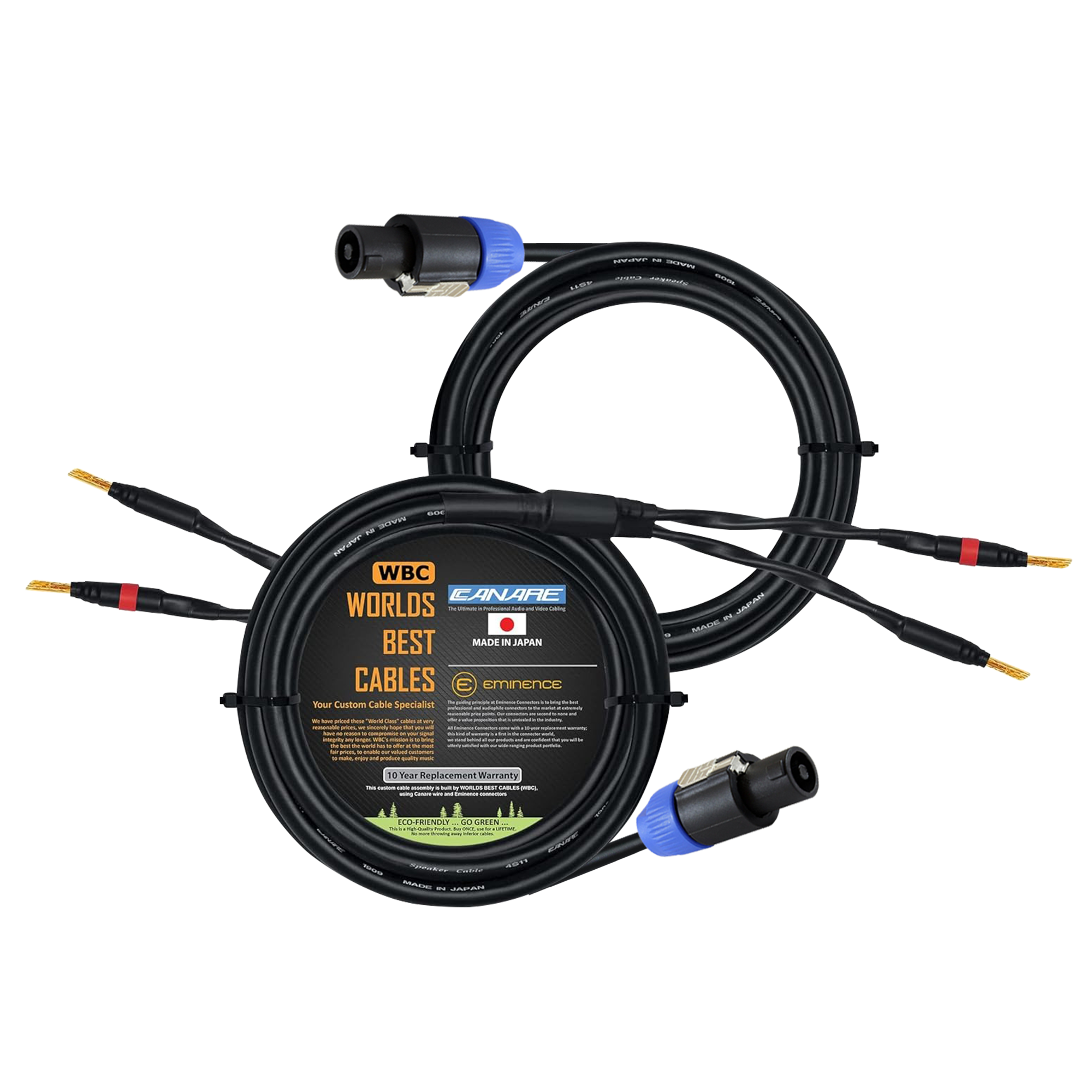 WBC 8 foot speaker cable using Canare 4S11 wire and Eminence banana and Neutrik NL2FX