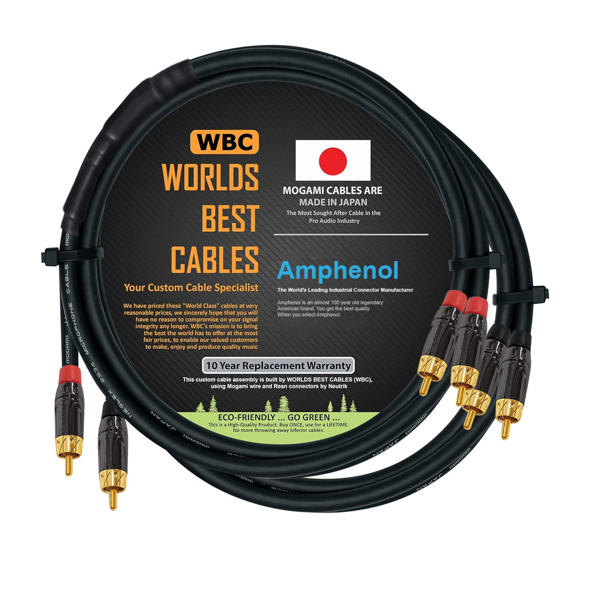 Mogami 2534 1.5m Y cable pair with Amphenol ACPL CRD / CBK RCA connectors