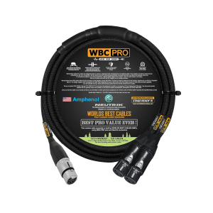 14 foot WBC Pro Quad Y cable with Amphenol female AC5FJ and two Neutrik female NC3FXX-B connectors