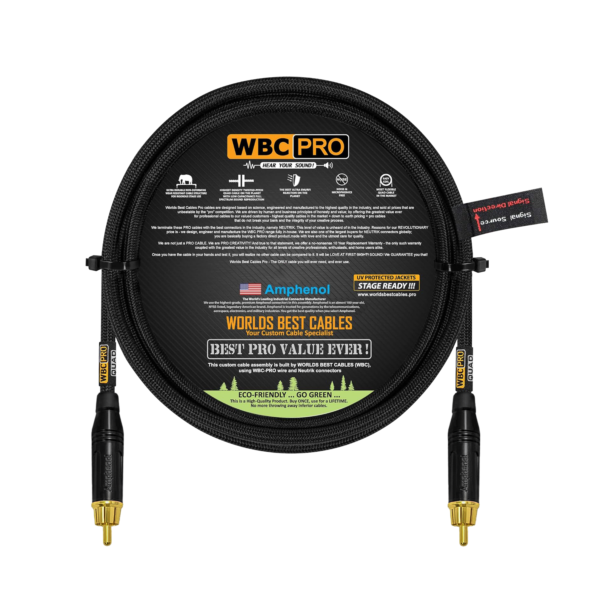 1.5 meters WBC Pro Quad directional cable with Amphenol ACPR-BLK RCA connectors