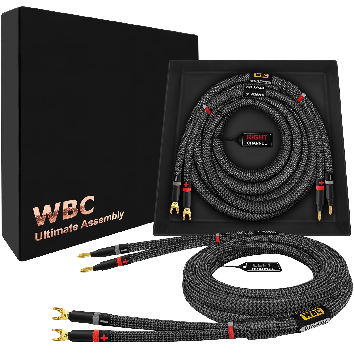 WBC Ultimate Carbon 7AWG 2x2 with Eminence Gold spade and spring banana connectors