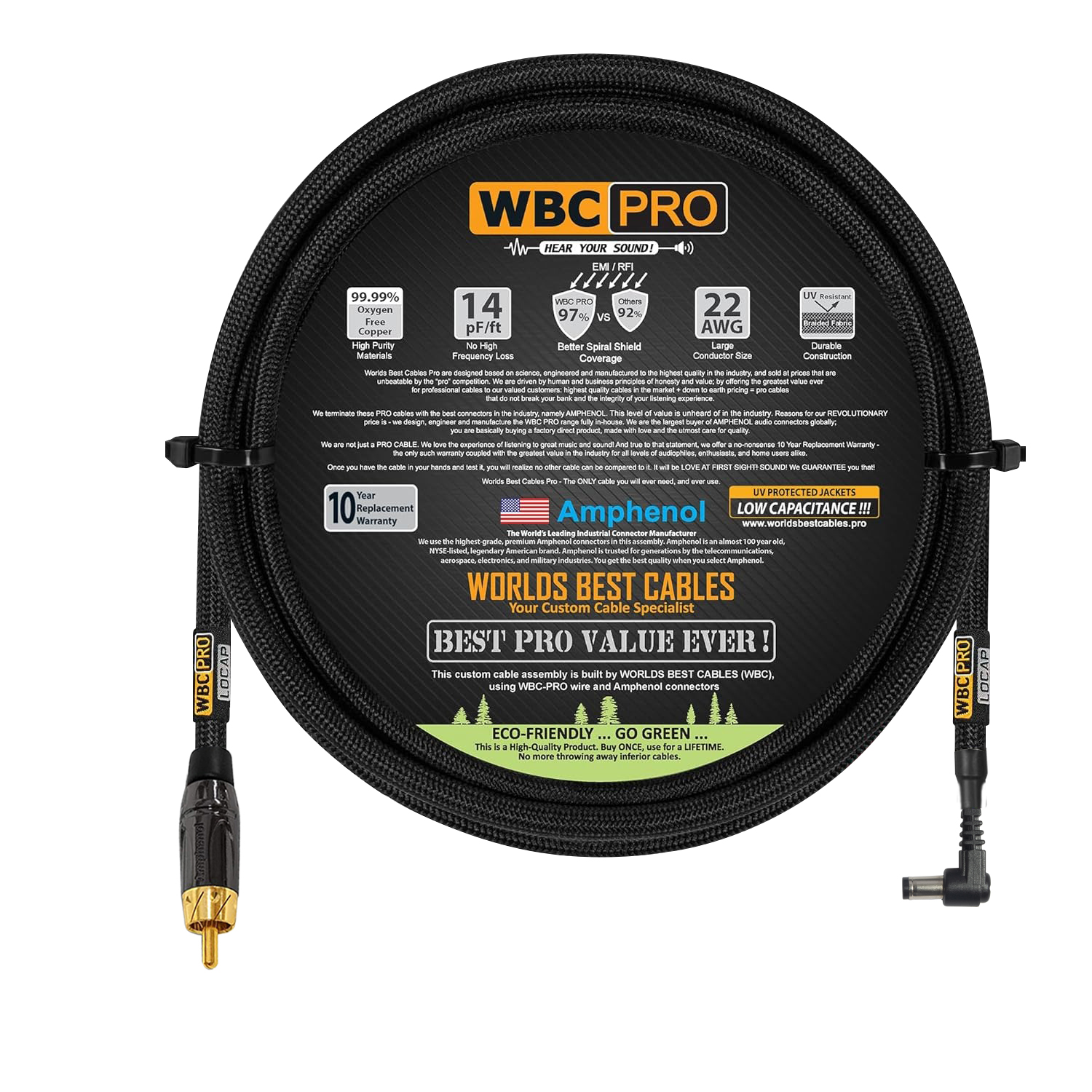 6 foot WBC-PRO-LOCAP with Amphenol ACPL CBK and 5.5mm DC plug connectors