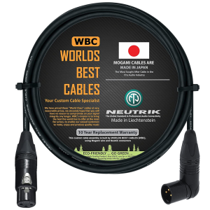 4 foot WBC cable with Mogami 2534 wire and Neutrik Gold NC3MRX-B, NC3FXX-B 90° XLR connectors - 13 Cables