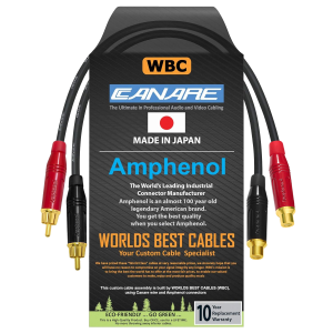 0.5 Meter WBC cable pair using Canare L-4E6S wire and Amphenol ACJR-RED, ACPR-RED and ACJR-BLK, ACPR-BLK connectors