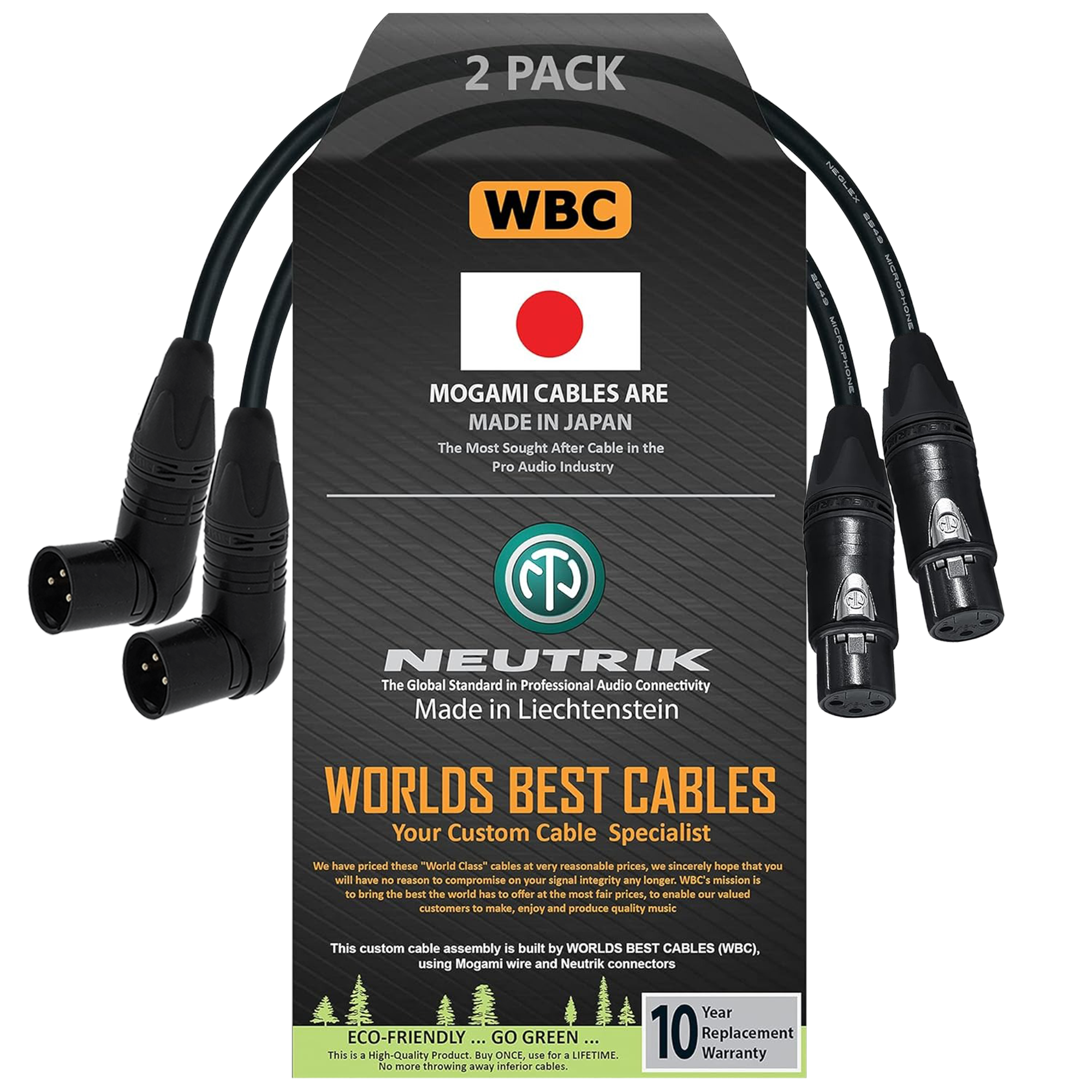 1 foot Worlds Best Cables pair using Mogami 2549 wire with Neutrik NC3MRX-B and NC3FXX-B connectors