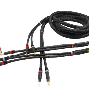 WBC Ultimate 7AWG Carbon 2x2 with Eminence right-angled low profile banana connectors to standard banana connectors