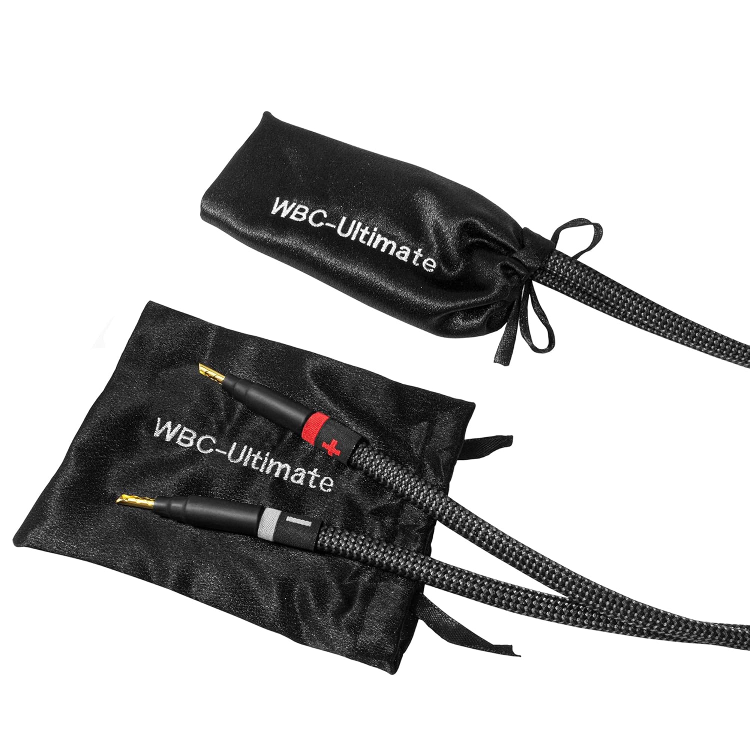 WBC Ultimate 7AWG Carbon 2 feet to 10 feet 2x2 with Eminence Gold banana - spade connectors with pouch