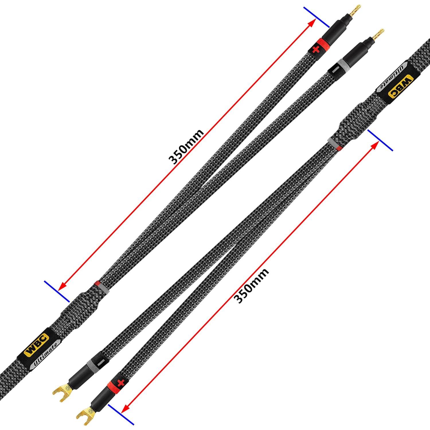 WBC Ultimate 7AWG Carbon 2x2 with Eminence Gold banana - spade connector - split length