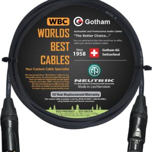 WBC Cable Pair with Gotham GAC 4:1 Wire and Neutrik Gold NC3MXX-B Male and NC3FXX-B Female XLR Connectors