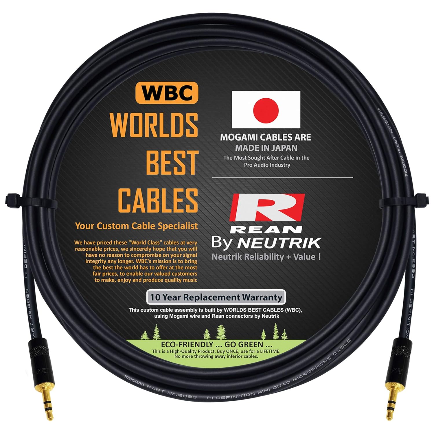WBC Cable Using Mogami 2893 Wire and Rean RTP3C-B Mini TRS Gold Connectors