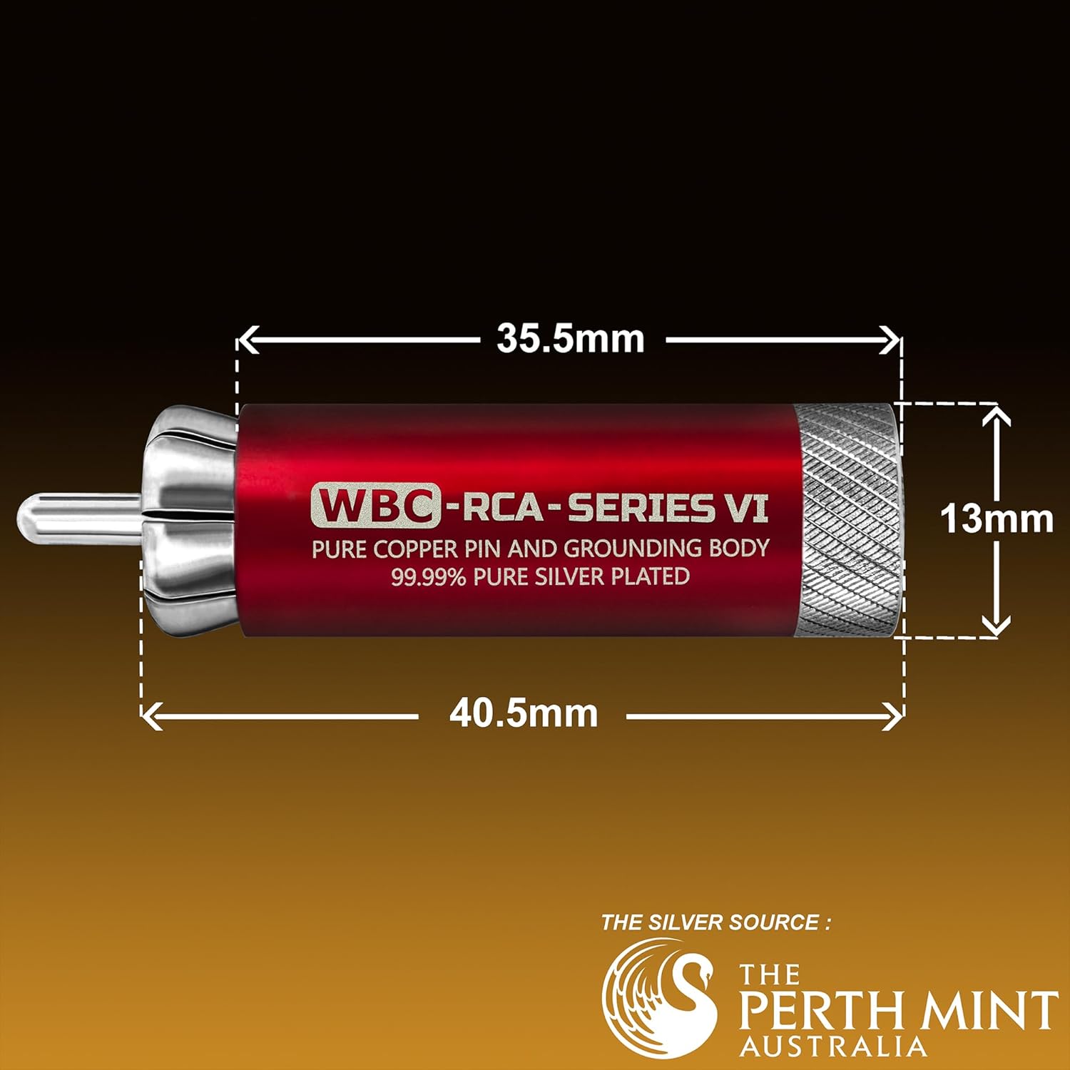 WBC-RCA-SERIES-VI Silver RCA Red Connector dimensions