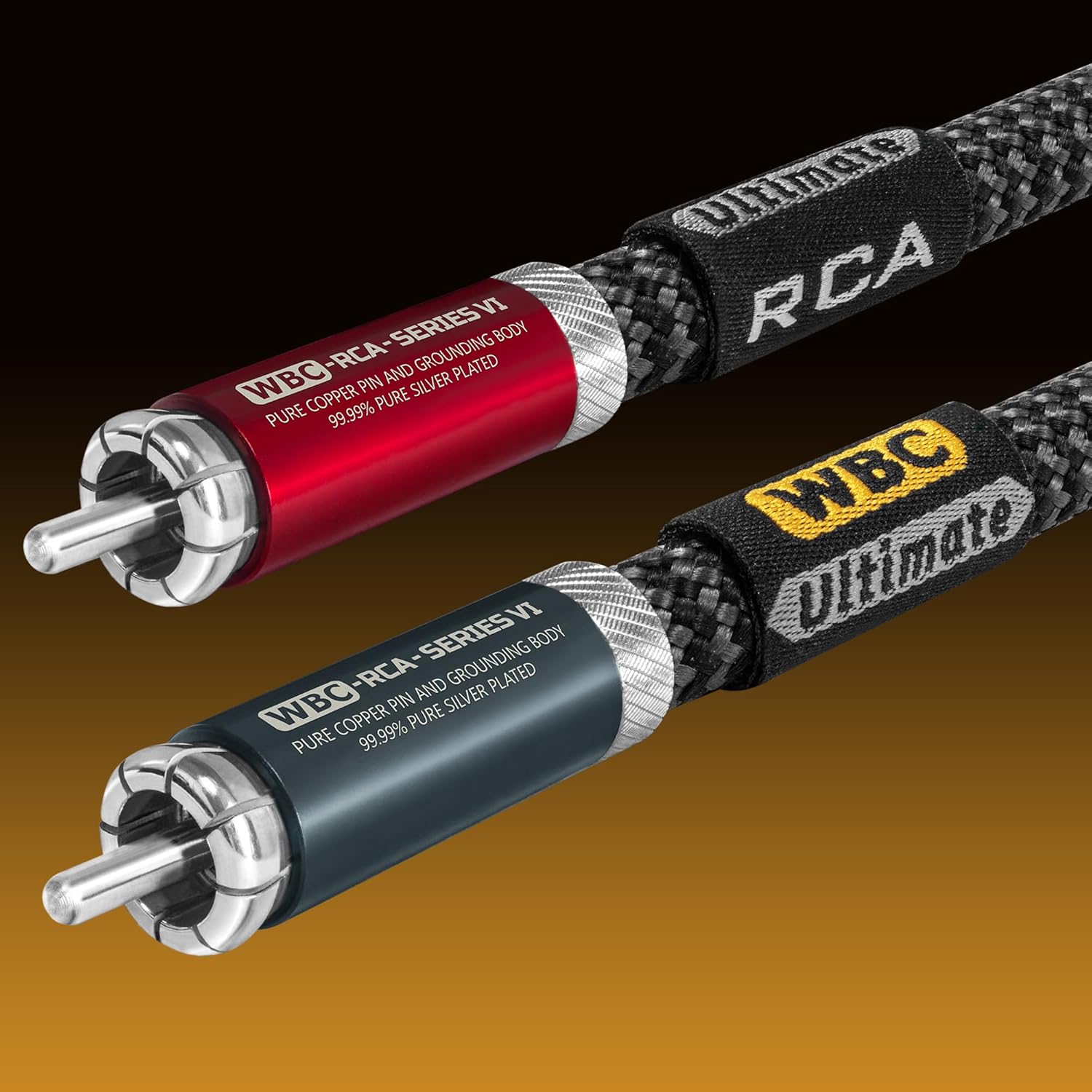WBC-ULTIMATE-18AWG-RCA Carbon with Custom WBC-RCA-SERIES-VI Silver RCA with Red and Grey Connectors
